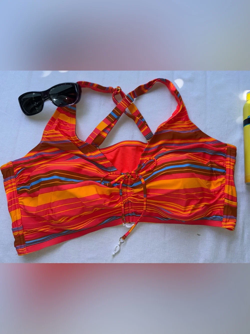 NEW Size 3X wild fable Bright Red & White Swim Top Adjustable Front Ties
